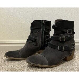 Roan by Bed Stu Jag Ankle Booties Charcoal Gray Size 8 Leather Straps Side Zip